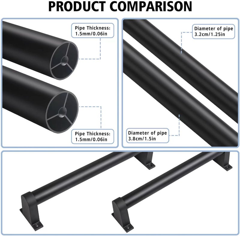SDNBHT Industrial Stair Railing Metal Hand Rails for Indoor Stairs Wall Mount Staircase Handrails 1.25" Pipe Stair Handrail for Steps Black Aluminum Stairway Railing for Outdoor & Indoor Stairs 12ft - Image 3